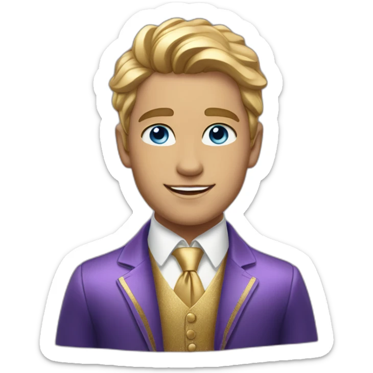 Posh-boy-with-golden-suit-and-blue-eyes-and-rainbow-unicorn-hair sticker