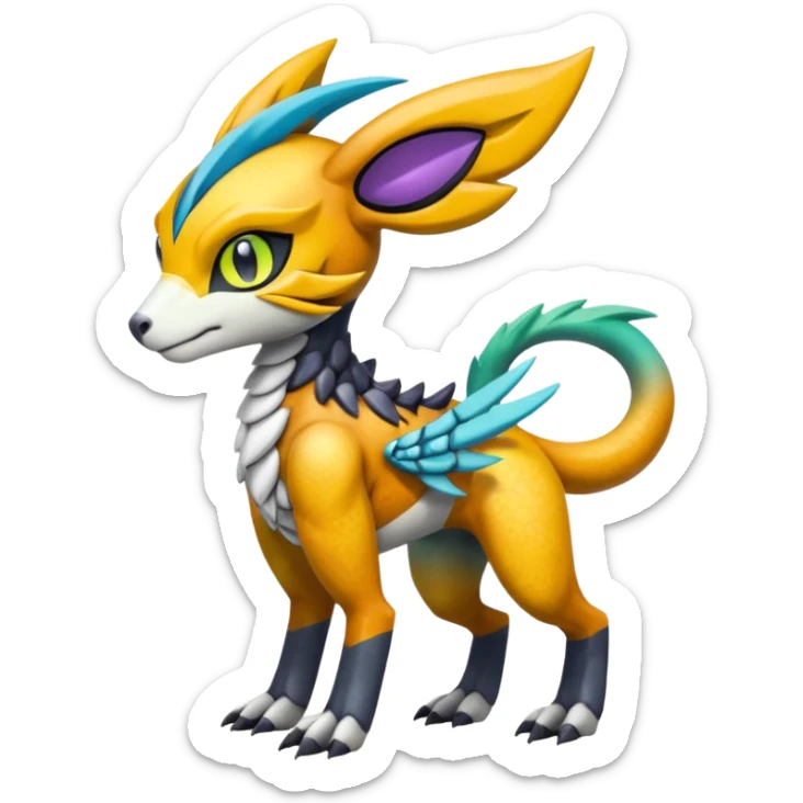 Colorful Meloetta-Wargreymon-Sergal-Pokémon-Digimon-Fakémon-fusion-hybrid-creature sticker