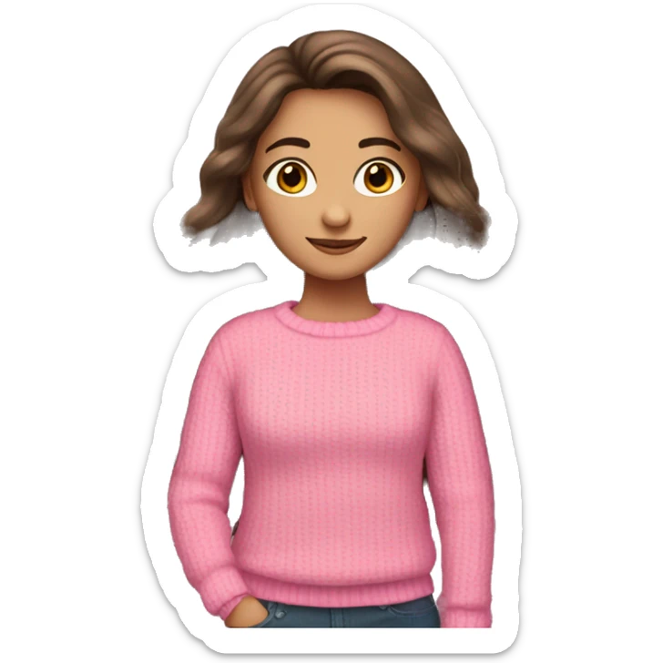 brunette girl with long hair and pink jumper  sticker
