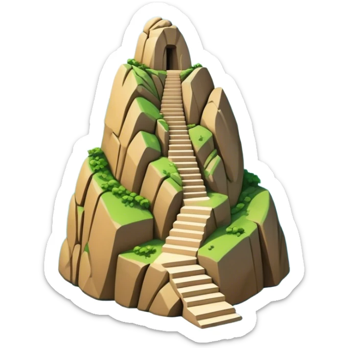 Cinematic Realistic Guatapé Rock Landmark Emoji, depicting the colossal monolithic rock with its zigzagging staircase, offering panoramic views of lush green lakes and scattered islands. sticker