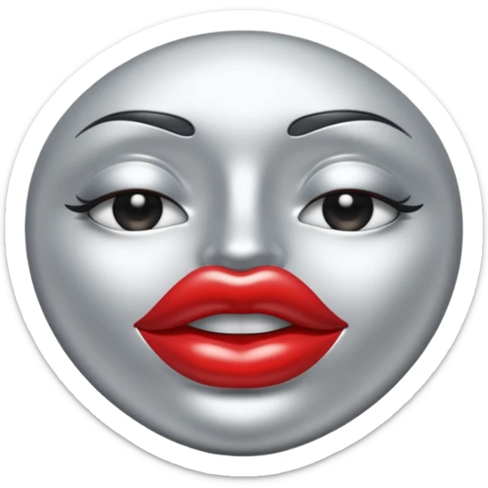 A seductive pair of slightly parted lips emoji made of liquid silver chrome, smooth glossy metallic surface, soft sensual curves, subtle reflections, luxury sexy aesthetic, minimal iOS emoji style, centered composition, clean white background, soft studio lighting, no text sticker