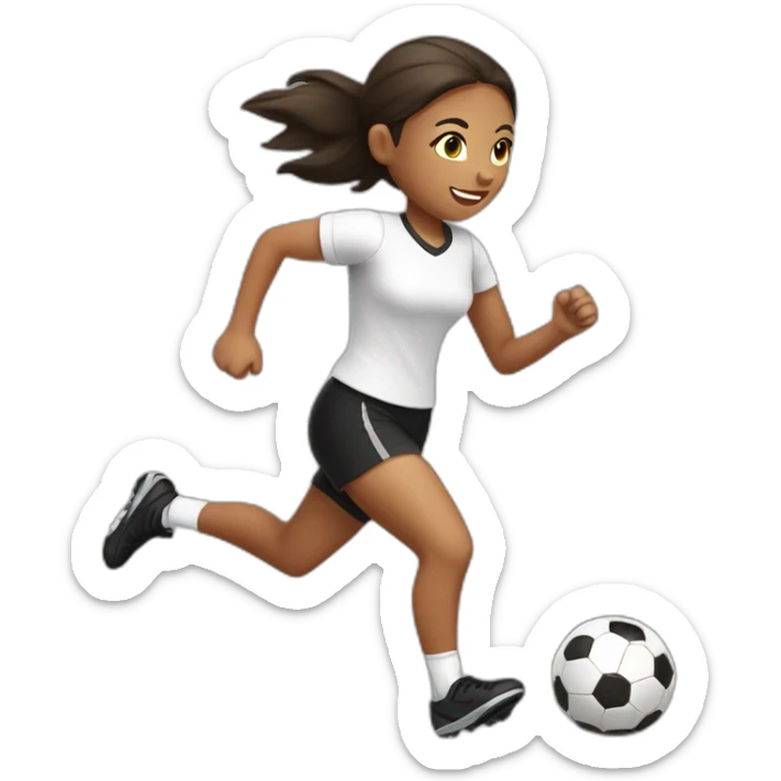Girl running with a soccer ball wearing White short and black shorts sticker