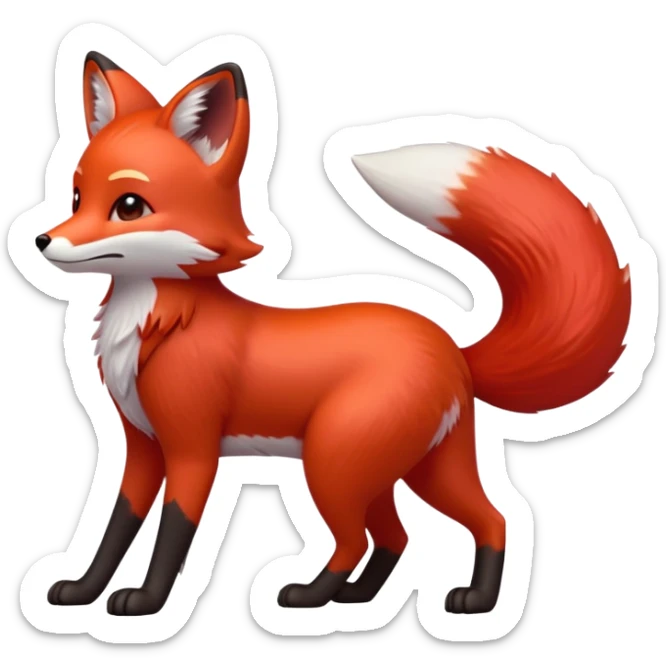 cinematic-[fox]-realistic-full-body-standing on all fours-emoji,-tail-tucked-close,-head-tilted-dramatically,-fox-[red]-fur,-simplified-yet-realistic-focused-features,-highly-detailed,-glowing-with-an-almost-sarcastic-glow  sticker