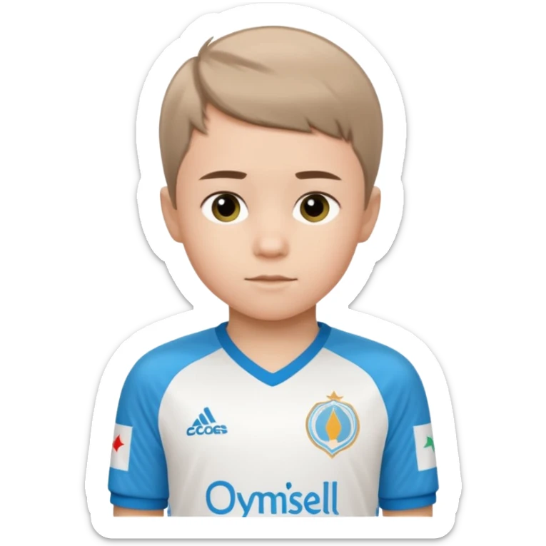 Un enfant qui a le coupe sur le coter et qui porte un maillot de marseille sticker