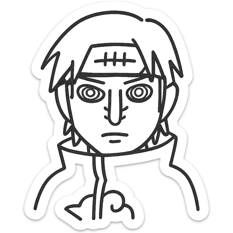 Nagato character as a line art icon, only black outlines, no fill, very simplified sticker