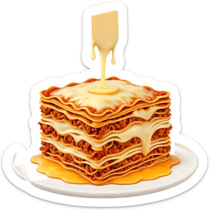 Cinematic Realistic Lasagne alla Bolognese Dish Emoji, depicted with layered pasta, rich meat sauce, and melted cheese rendered with exquisite detail and hearty, warm lighting. sticker
