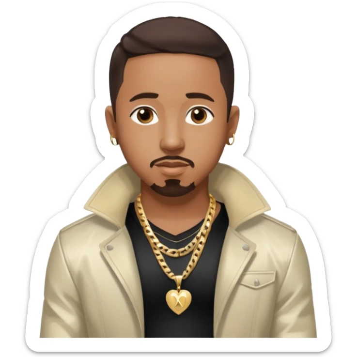 Marques Houston with dark brown hair, shirtless with necklace, metallic ivory jacket sticker