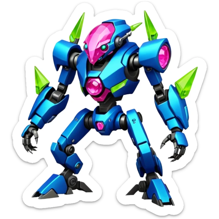 Edgy badass toxic poisonous shaky cool awesome epic sapphire emerald citron topaz magenta radioactive faulty rue ruby Tropical Futuristic Modern Mecha-Fakémon-hybrid-creature (full body)  sticker