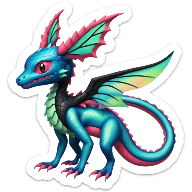 Spooky ghastly oily scaly stitched colorful Salandit-Flygon-Sylveon-Umbreon-fusion-Pokémon-hybrid-creature  sticker