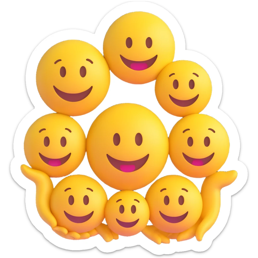 3D smiley emoji, round shape, grandparents with family photo, yellow color, smiling face sticker