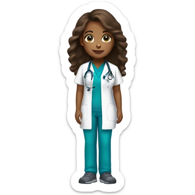 a brown skin girl with brown hair in scrubs and has a stethoscope  sticker