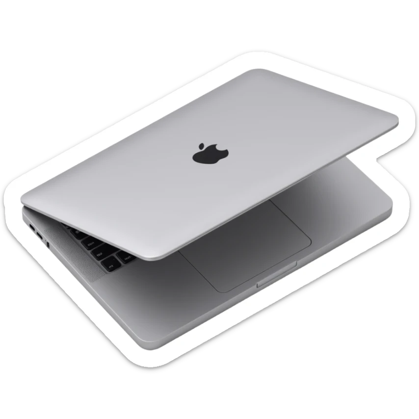 realistic MacBook laptop, closed, showing the Apple logo, skeuomorphism style sticker