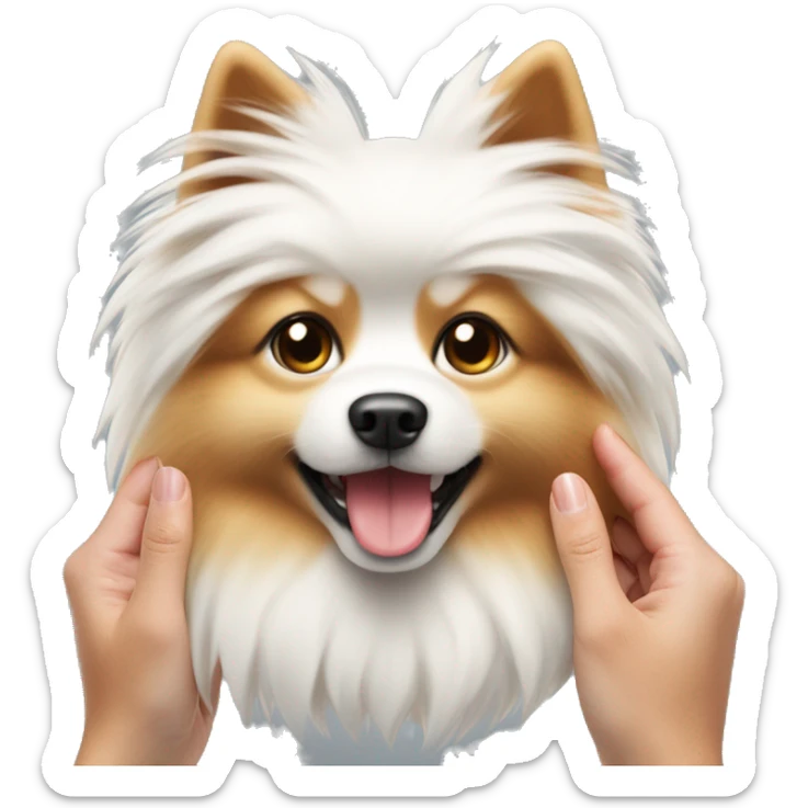 Spitz dog white red, in the hands of a girl with long blond hair sticker