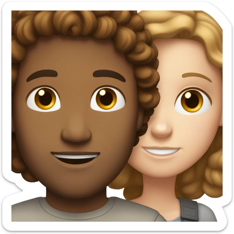 white girl with brown long straight hair hugging a light brown man with brown curly hair sticker