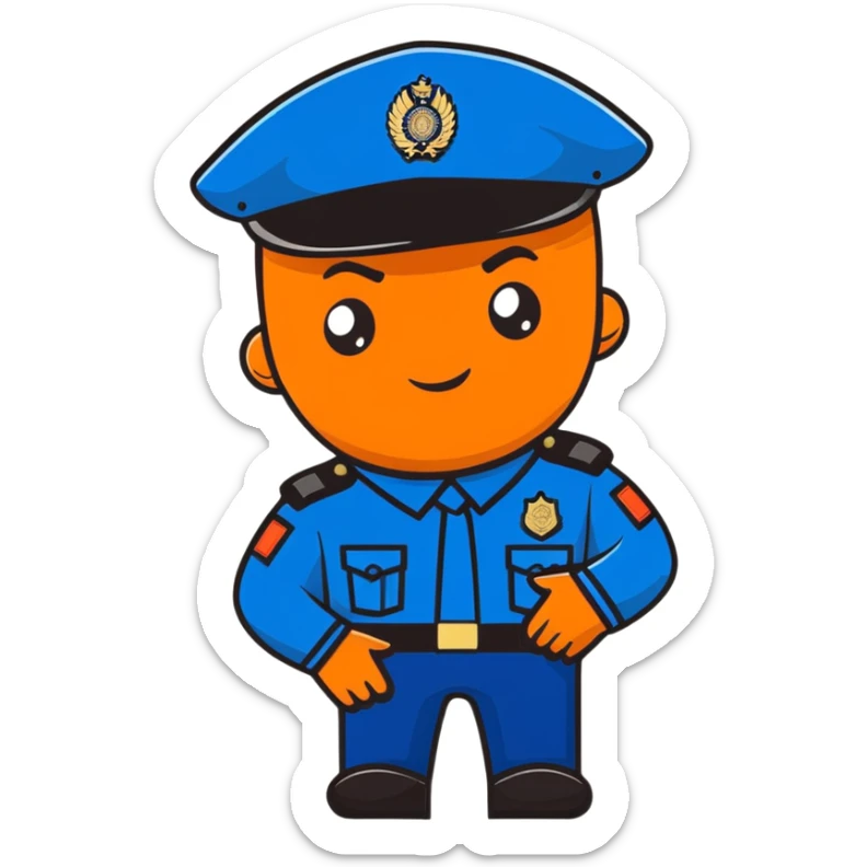 Russian police officer with traditional police cap and blue uniform sticker