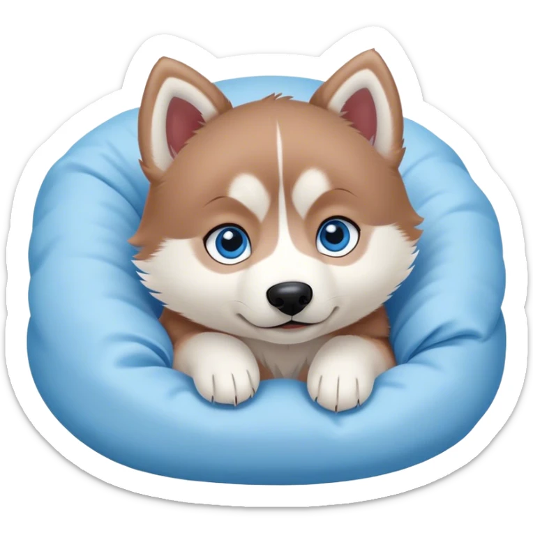 kawaii disney red siberia husky puppy with blue eyes, cozy in a bed sticker