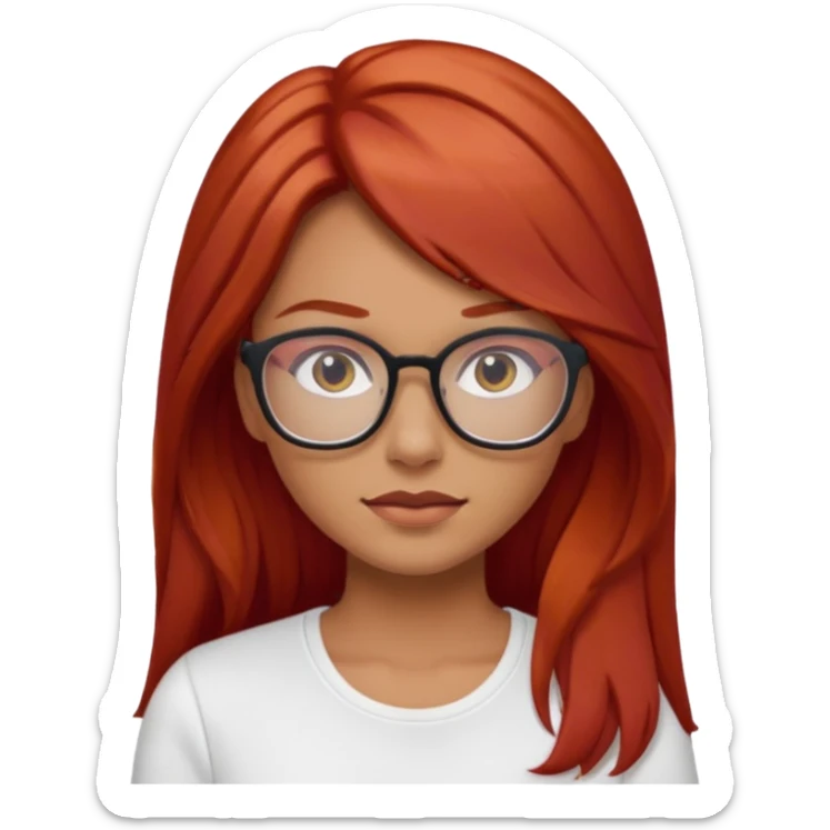 rizada peli roja tono fuerte , trigueña , con lentes y top blanco pelo largo  sticker