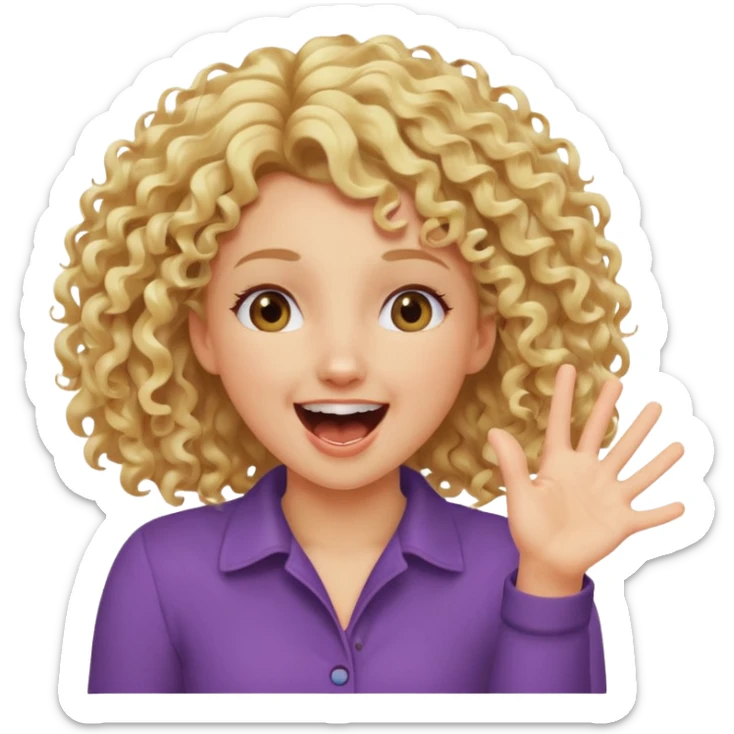 Emoji di ragazza bionda riccia che urla felice e mette una mano ben aperta in faccia davanti gli occhi sticker
