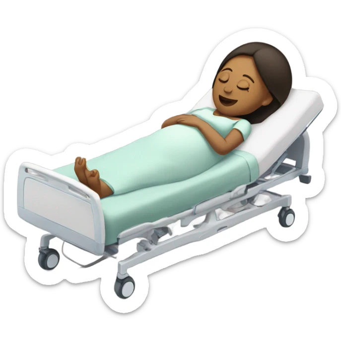 pregnant women in a hospital bed with her eyes closed  sticker