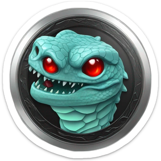Aquamarine reptilian in classic black suite with red laser eyes on the middle of platinum coin sticker