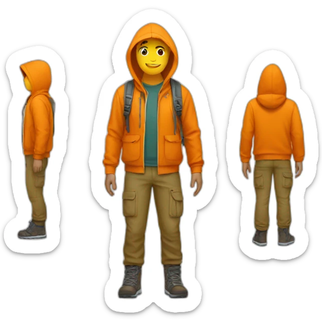 A full body hiker yellow skin and wear a orange hoodie sticker