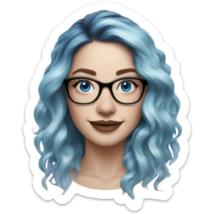 Hyper Realistic Balayage pale beautiful tattooed woman with glasses and blue eyes happy  sticker