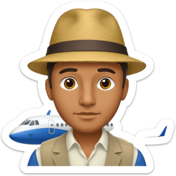 homme créole réunionnais avec chapeau arrive avion a gillot sticker