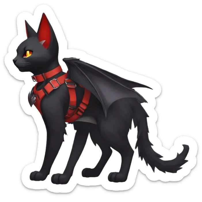 cool edgy black punk red ethereal fantasy nargacuga-bat-cat-Fakemon collar harness full body sticker