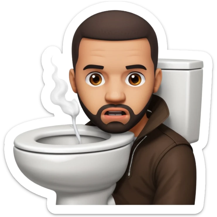 The famous musical artist, drake, drake’s head is putting on an exaggerated angry expression and appears popping his head out of a toilet. sticker