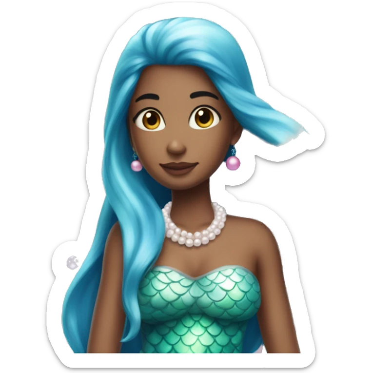 Girl with blue straight hair And pearls on the hair and she has magical beautiful mermaid tail a pink one sticker