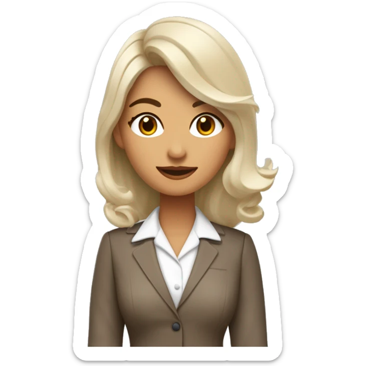 Arquitecto mujer joven con piel blanca y pecas en el rostro , cabello rizado café vestida con un traje sastre contemporáneo y moderno color beige y mocasines contemporáneos  sticker