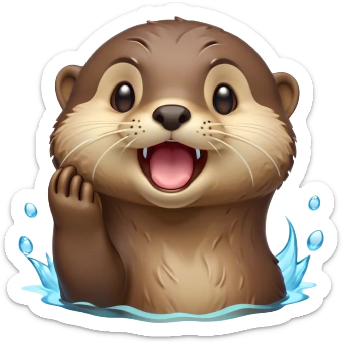 Cinematic Cute Yawning Otter Portrait Emoji, Head tilted slightly with a dramatic, wide-open yawn, showcasing a soft, sleek brown Fur with slightly drooping ears, round eyes barely open in drowsy contentment, Simplified yet irresistibly adorable features, highly detailed, glowing with a soft, cozy glow, high shine, relaxed yet expressive, stylized with a touch of aquatic whimsy, bright and endearing, soft glowing outline, capturing the essence of a sleepy yet affectionate otter, so drowsy it feels like it could glide right out of the screen and curl up for a nap! sticker