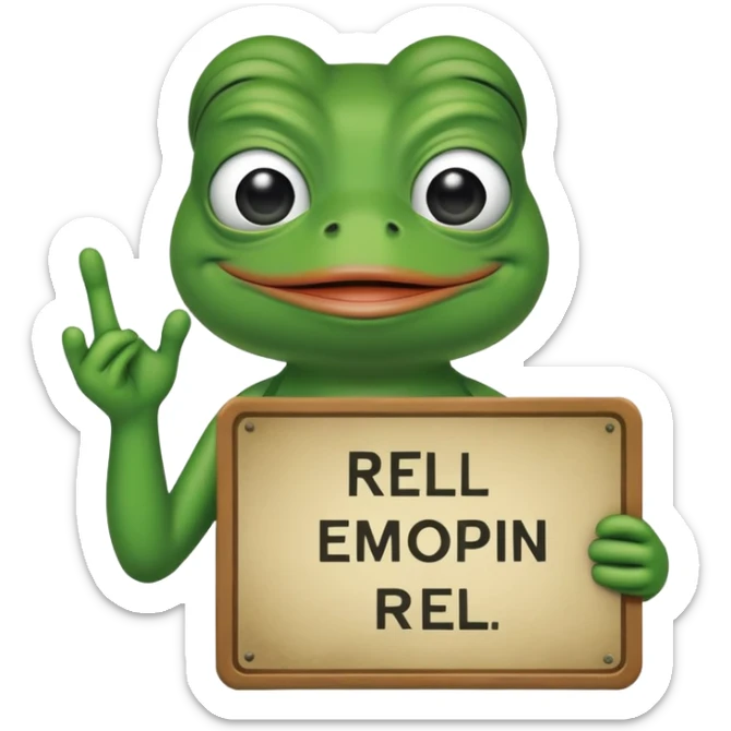a picture of a pepe frog holding a sign with the text "rel" sticker
