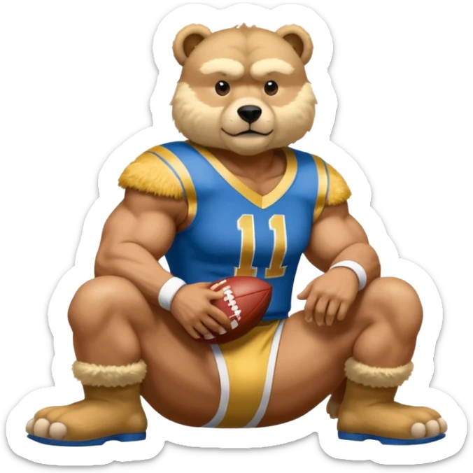 Can you create a emoji of threw Nebraska Cornhusker mascot sitting on top of the UCLA Bruin mascot sticker