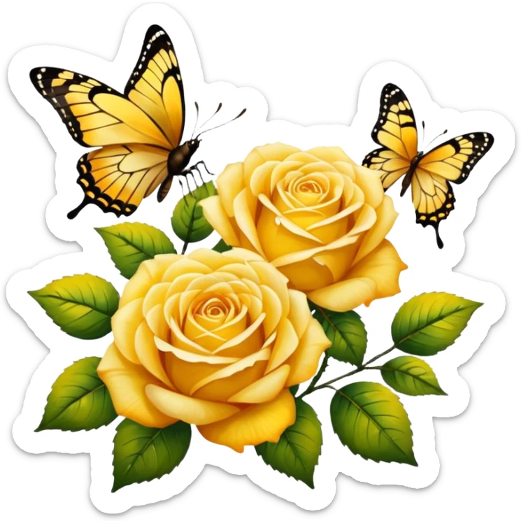 Afremov-style painting of yellow roses and butterflies sticker
