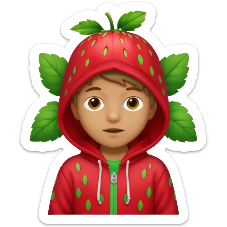 Kids in Fruit Clothes 
A kid wearing a strawberry hoodie with green leaf hood.


































 sticker