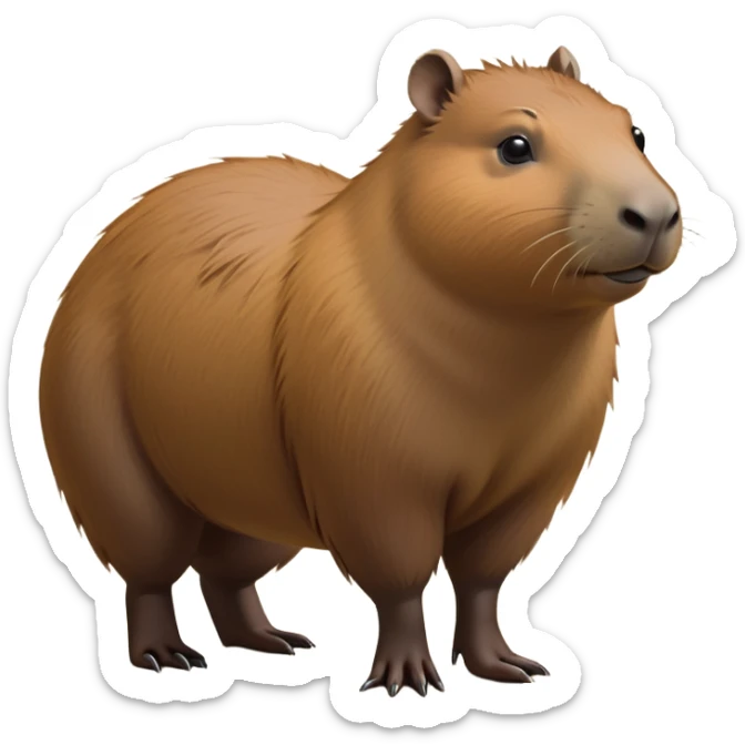 cinematic-capybara-realistic-full-body-on-all-fours-emoji,-plump-and-relaxed-body-soaking-in-the-warm-sun,-short-brown-fur-slightly-ruffled,-head-tilted-dramatically,-calm-expressive-eyes-exuding-serene-wisdom,-simplified-yet-realistic head tilted confidently staring at the camera in a comical way sticker