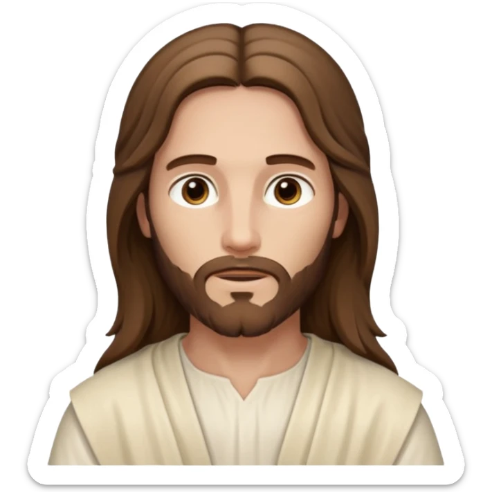 Jesus, Son of God from Gods and Goddesses with long brown hair, cream outfit sticker