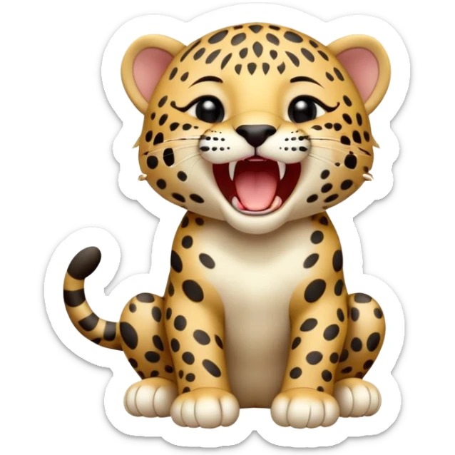 cinematic-realistic-yawning-baby jaguar-portrait-emoji,-head-tilted-slightly-with-a-dramatic,-wide-open-yawn,-showcasing-a-lithe,-graceful-build-with-distinctive-rosette-patterns-and-sleepy,-half-closed-eyes,-simplified-yet-irresistibly-adorable sticker