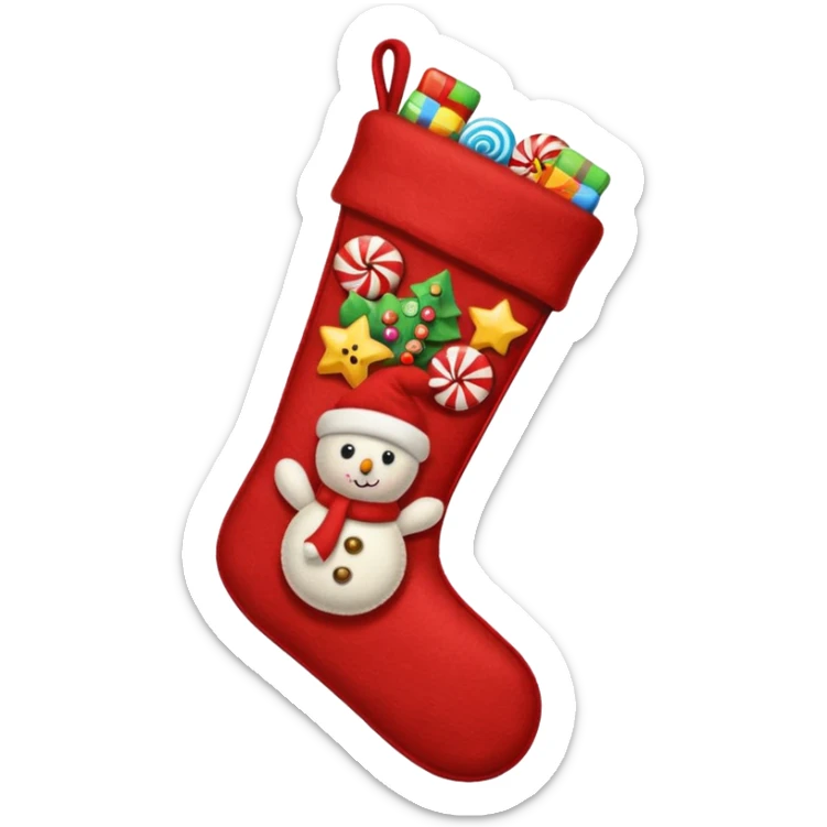 A cozy old-timey Christmas stocking full of vintage toys and candy sticker