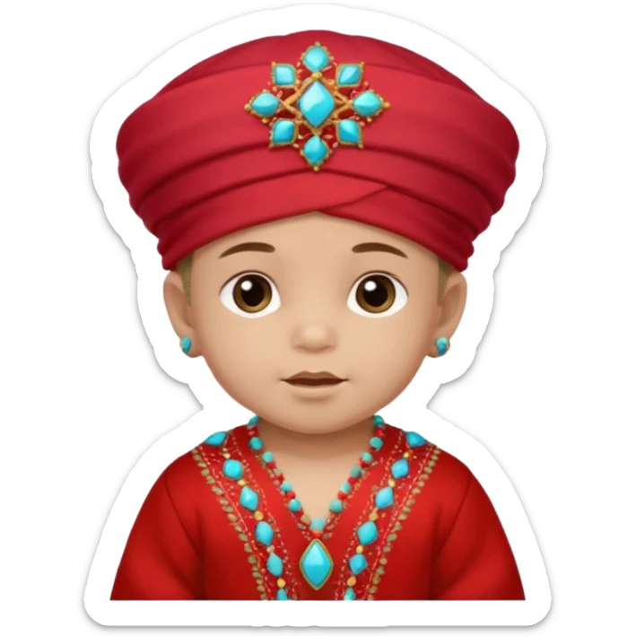  baby boy dressed in colorful ghalibiya with delicate decorations with a red Moracain hat  sticker