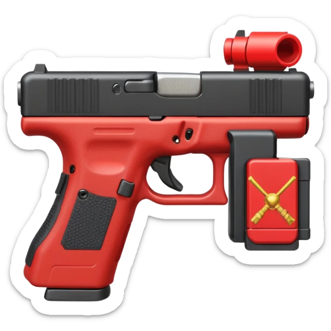 a red glock 20 with a drum mag inside of it with a red flag like people wear in real life with a incognito switch in the back plate sticker