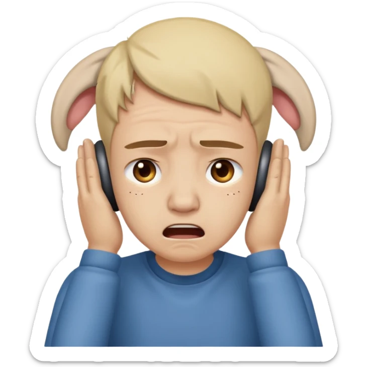 person covering ears, wincing in pain because the sound is terribly loud and hurting ears sticker