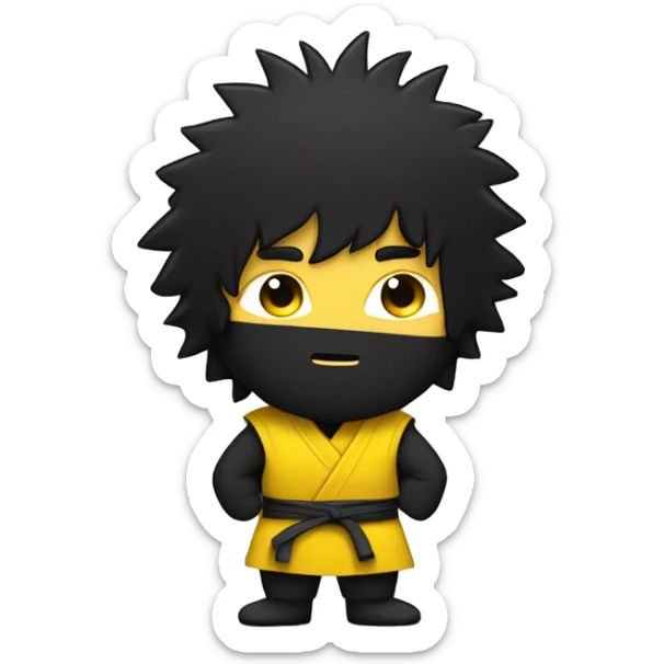 black shaggy hair, yellow skinned ninja clothed person
rubbing big belly, full shot sticker