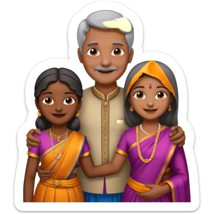 South indian family with a 70 years old father and mother and a 40 years old daughter. They wear a traditional dress. They are smiling. sticker