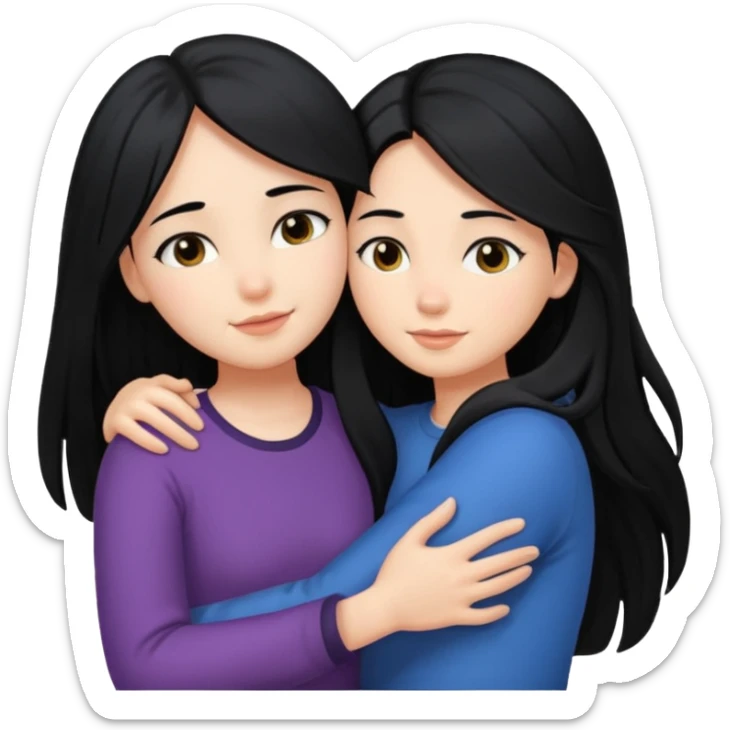 girl with black long hair hug girl with black mid length hair sticker
