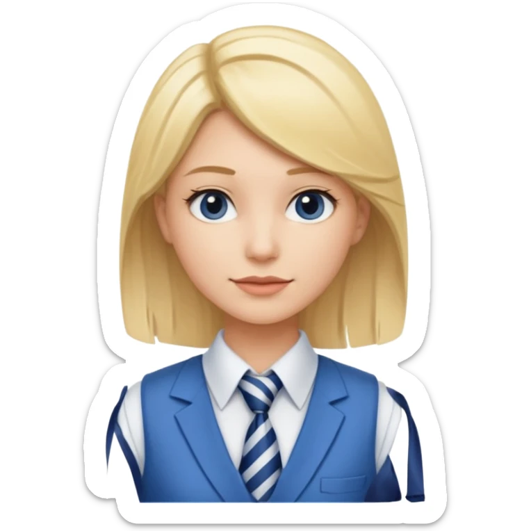 une femme blonde jolie avec une chemise blanche et une veste et cravate bleu sticker