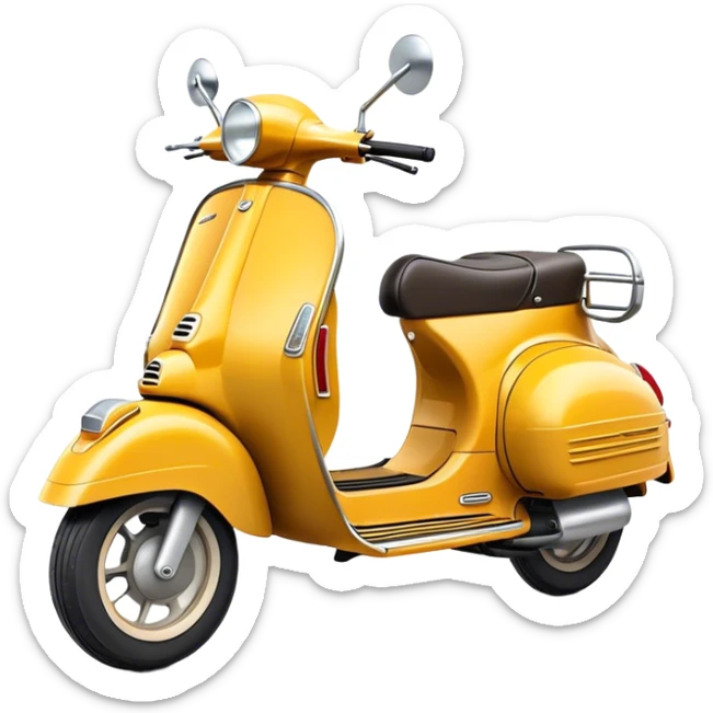 Cinematic Realistic Vespa Scooter Emoji, depicted as a stylish vintage Vespa with sleek retro design and vibrant colors, rendered with crisp textures and dynamic sunlit lighting that captures its iconic Italian charm. sticker