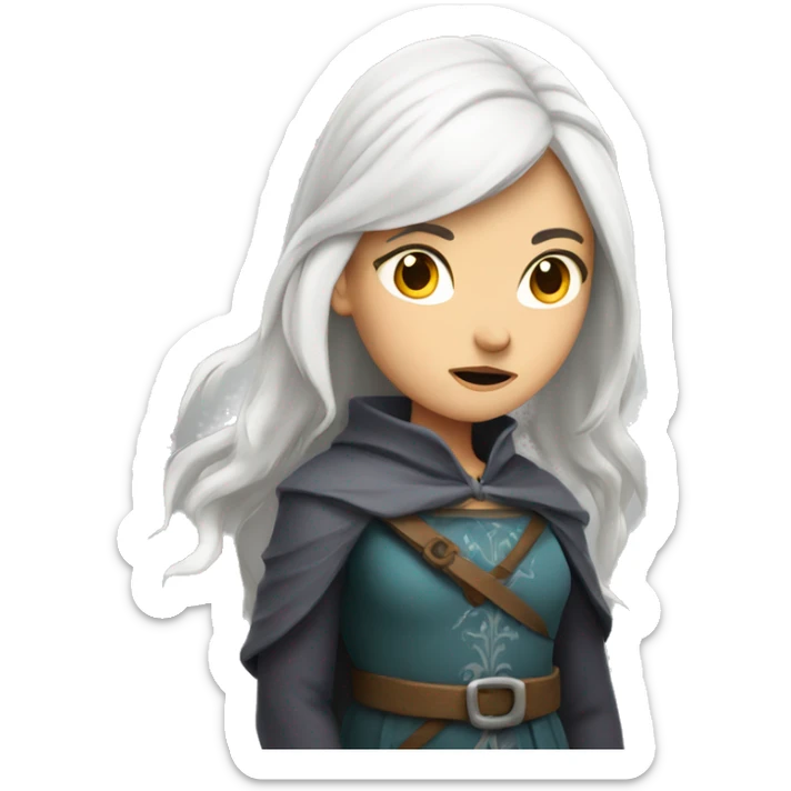 Girl with white hair, wearing medieval clothing looking annoyed sticker