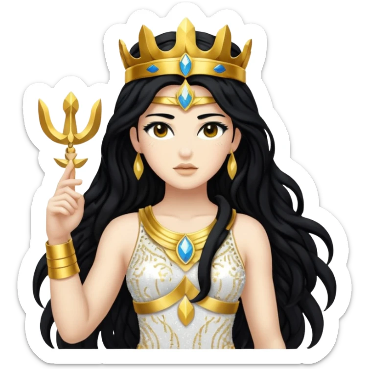 Nike, Goddess of Victory from Gods and Goddesses with long black hair, white and gold sequin outfit sticker